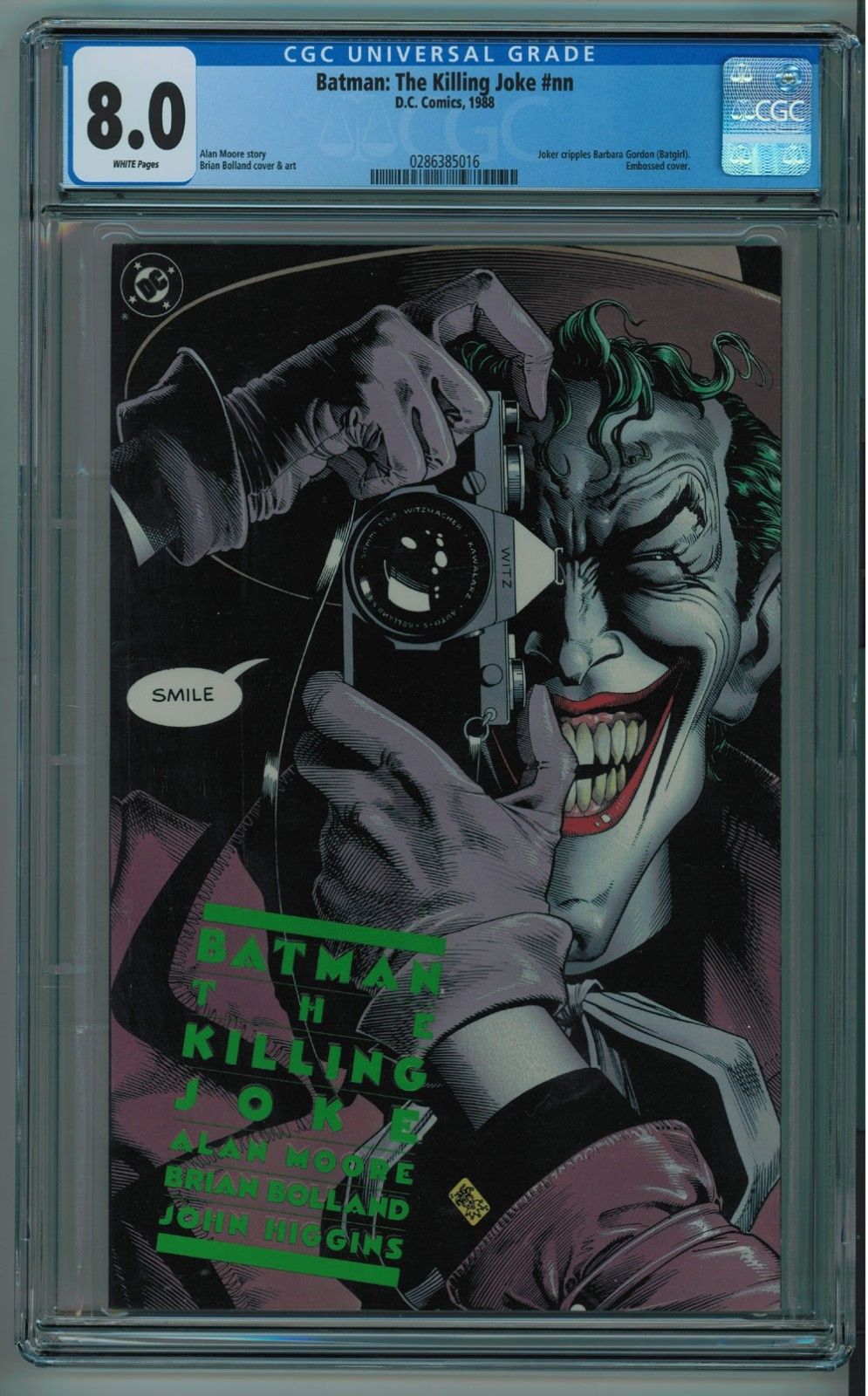 BATMAN: THE KILLING JOKE CGC 8.0 HIGHER GRADE WHITE PAGES 1988