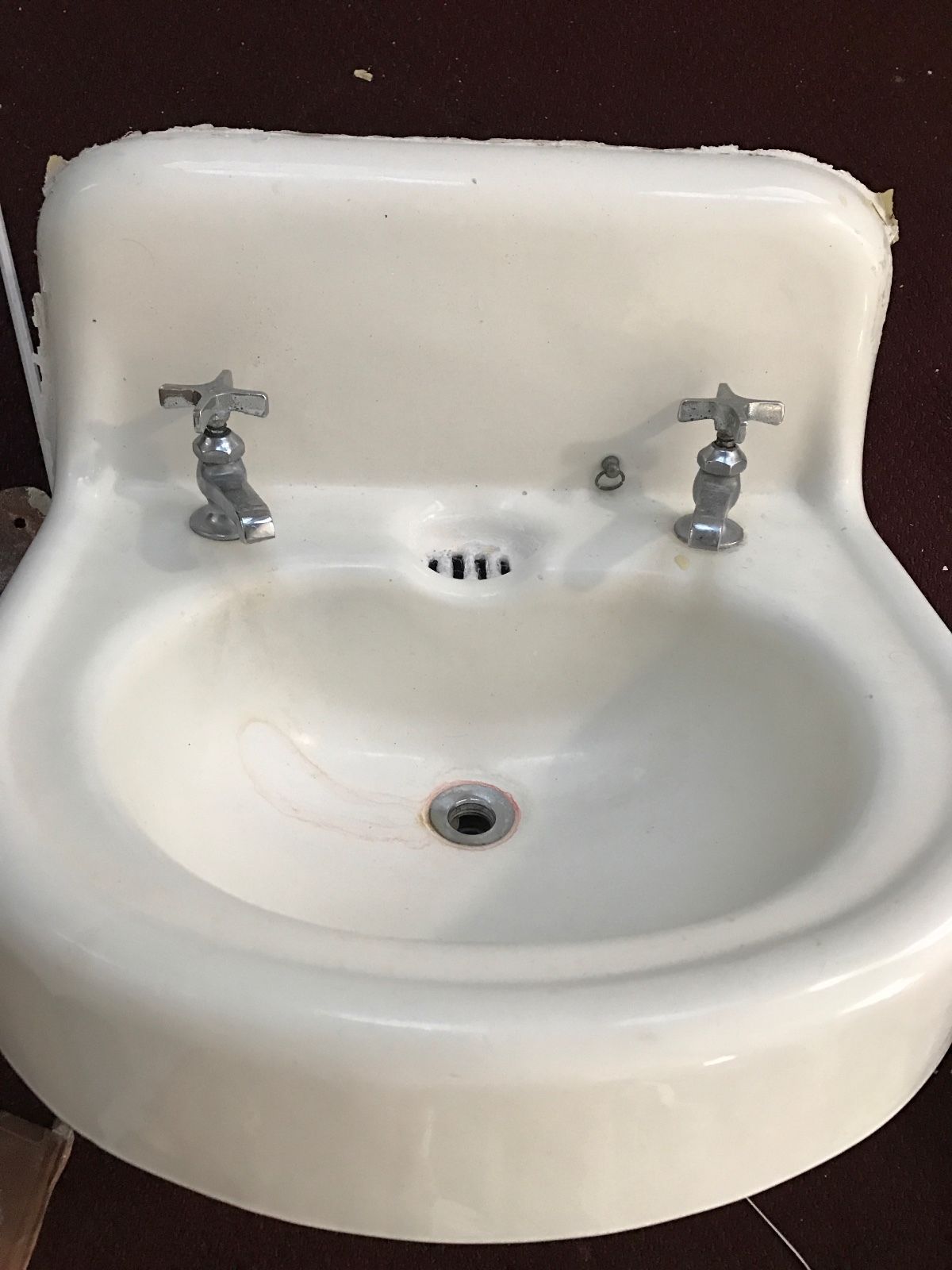 Vintage Antique White Cast Iron Porcelain Bathroom Sink with Faucets 1916, 1930