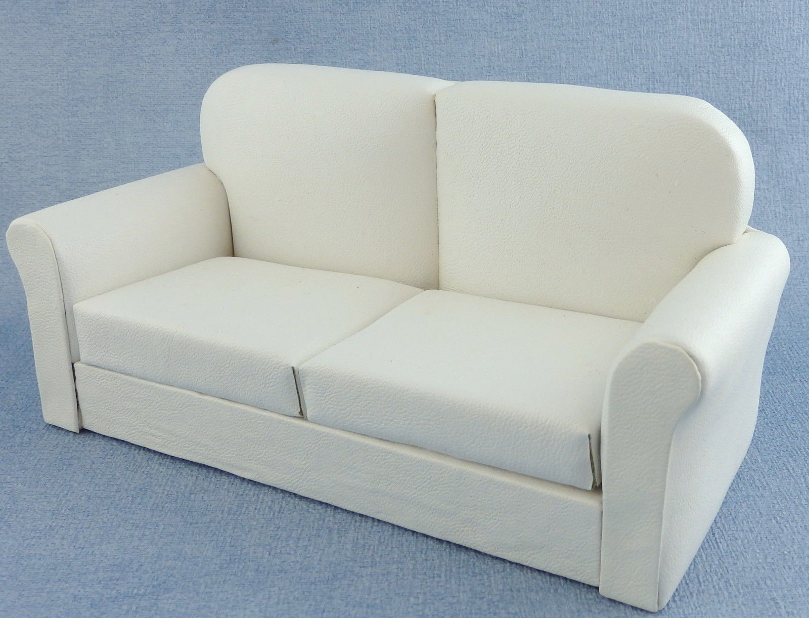 Dolls House White Leather Sofa Miniature 1/12 Scale Living Room Furniture