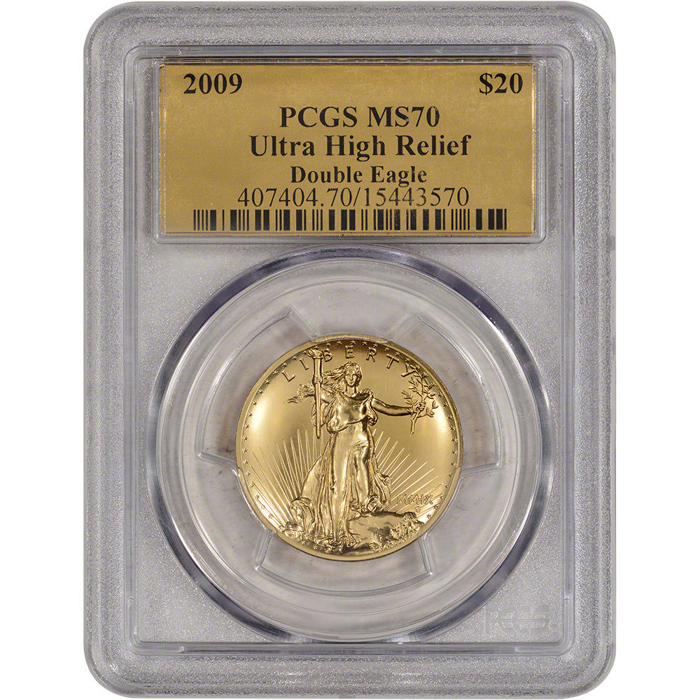 2009 US Gold $20 Ultra High Relief Double Eagle - PCGS MS70 - Gold Foil Label
