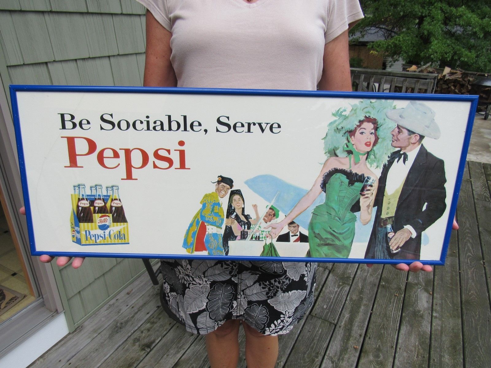 ORIGINAL 1930-60's PEPSI COLA CARDBOARD ADVERTISING SIGN TROLLEY CARD RARE