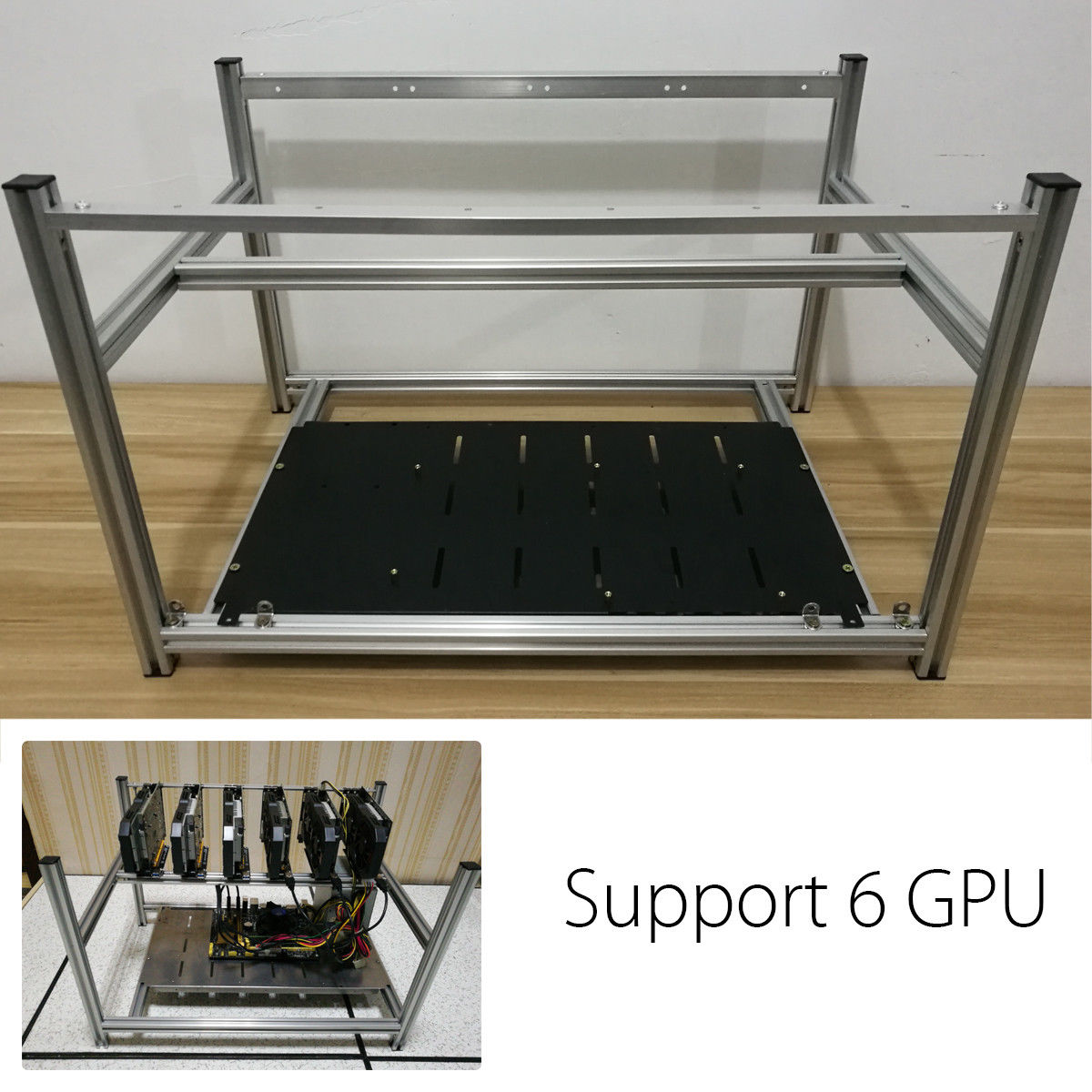 Aluminum 6 GPU Open Air Mining Rig Frame Case Boîte Kit Pr Bitcoin ETH Ethereum