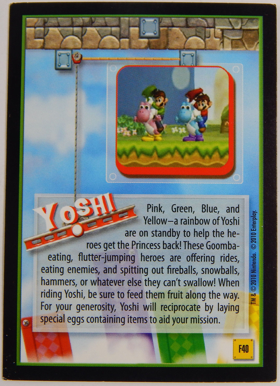 New Super Mario Bros Wii Yoshi Gold Series Foil Trading Card F40 ^ Rare 2010