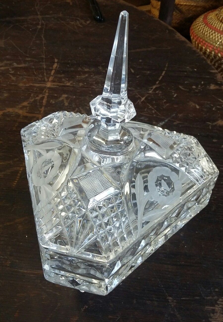 Vintage Hand Cut Lead Crystal Clear Footed Covered Candy Dish SUPER! !