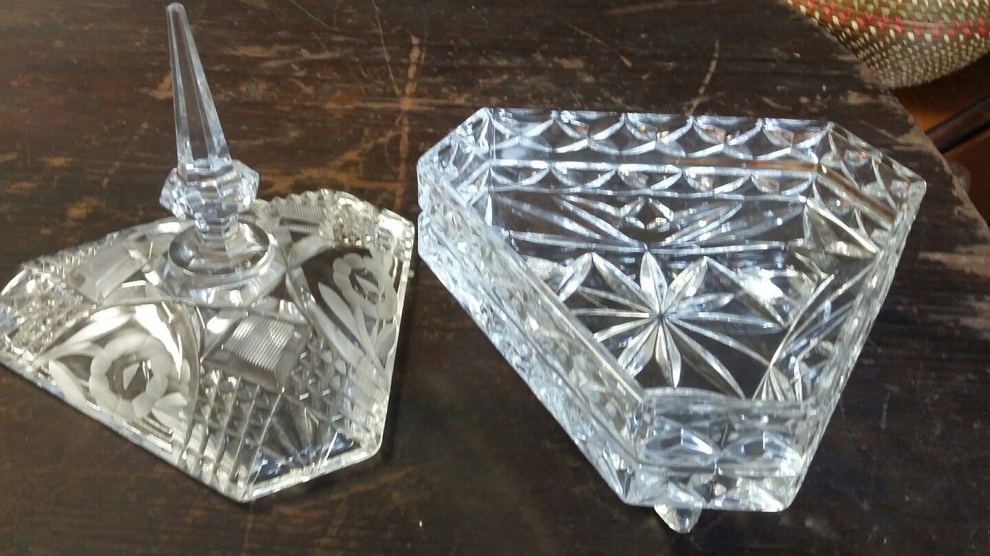 Vintage Hand Cut Lead Crystal Clear Footed Covered Candy Dish SUPER! !