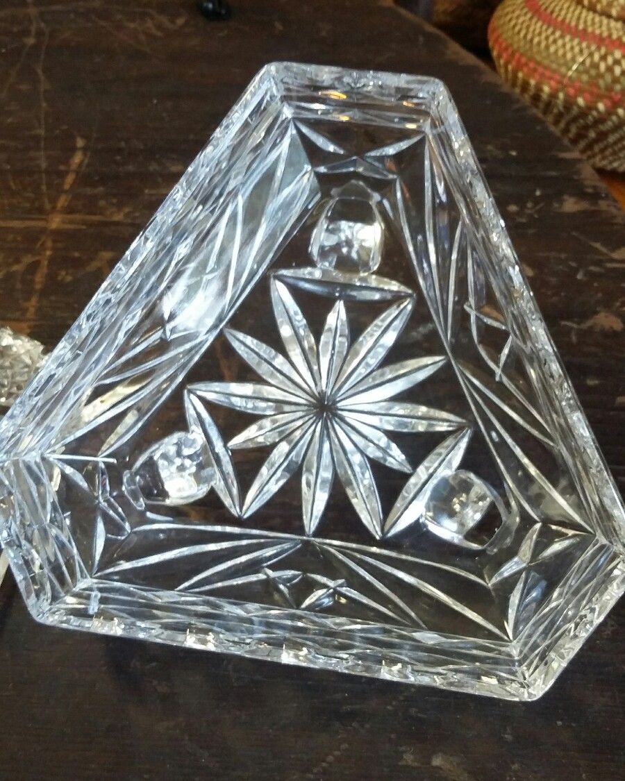 Vintage Hand Cut Lead Crystal Clear Footed Covered Candy Dish SUPER! !