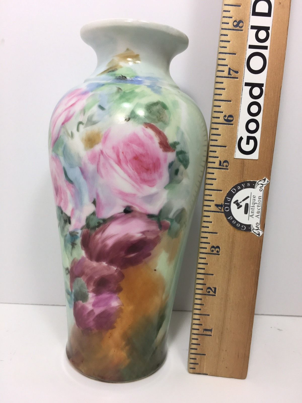 LIMOGES PORCELAIN  VASE  HAND PAINTED ROSES SIGNED AND DATED 1902