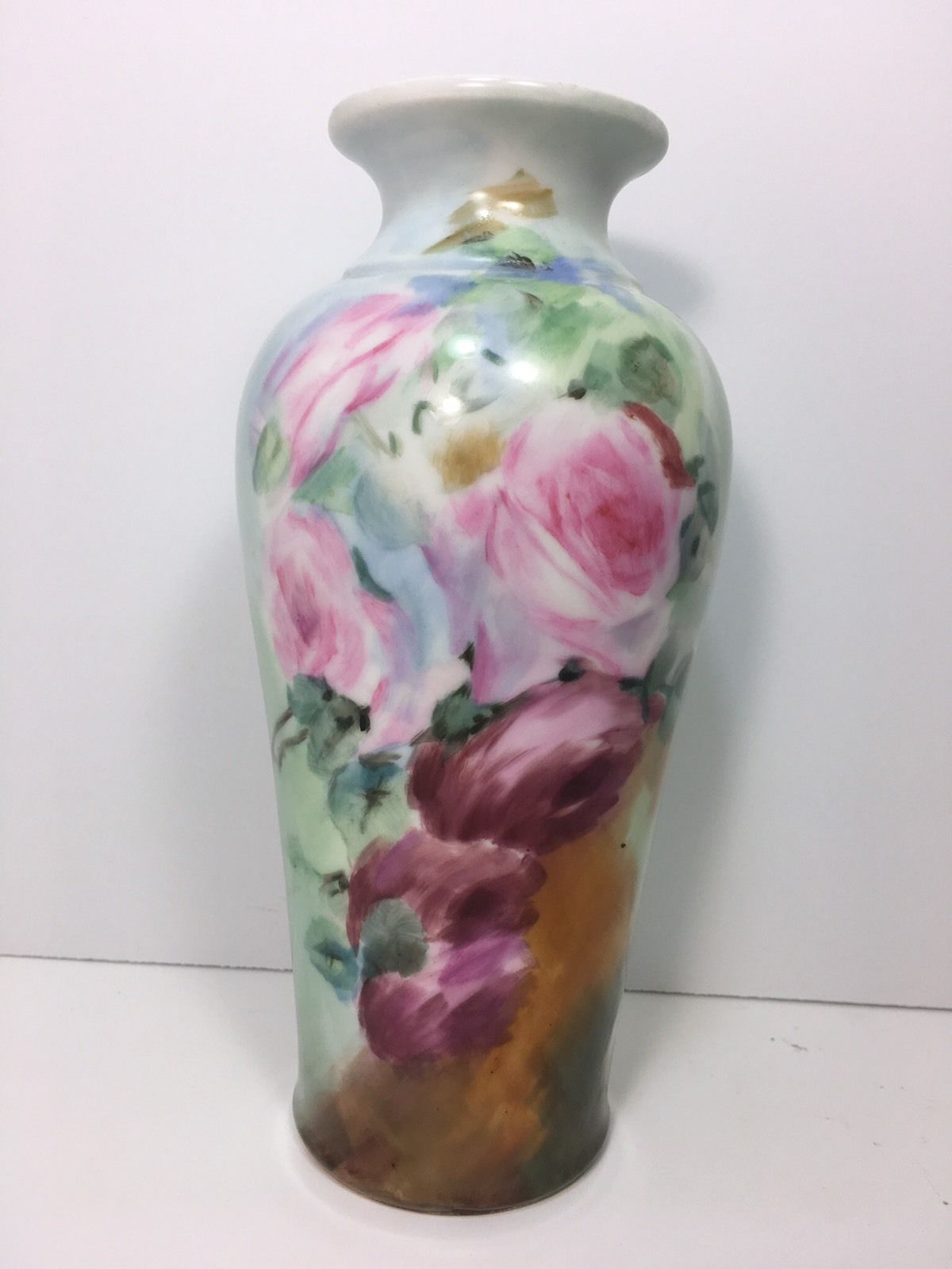 LIMOGES PORCELAIN  VASE  HAND PAINTED ROSES SIGNED AND DATED 1902