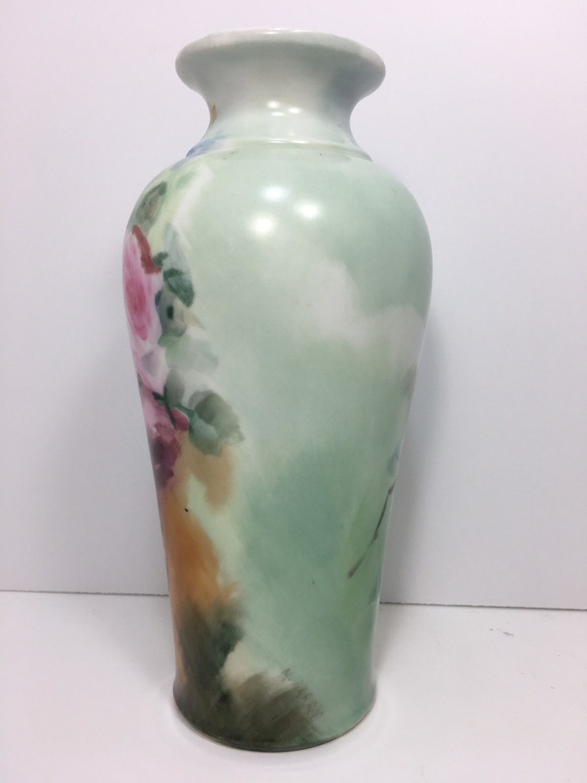 LIMOGES PORCELAIN  VASE  HAND PAINTED ROSES SIGNED AND DATED 1902