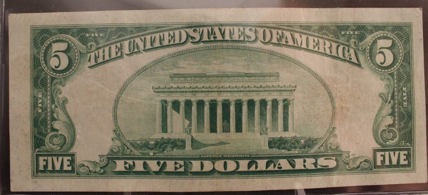 ONE (1) 1928 $5 United States Notes <RED SEAL at LEFT> F-1525 UNCIRCULATED