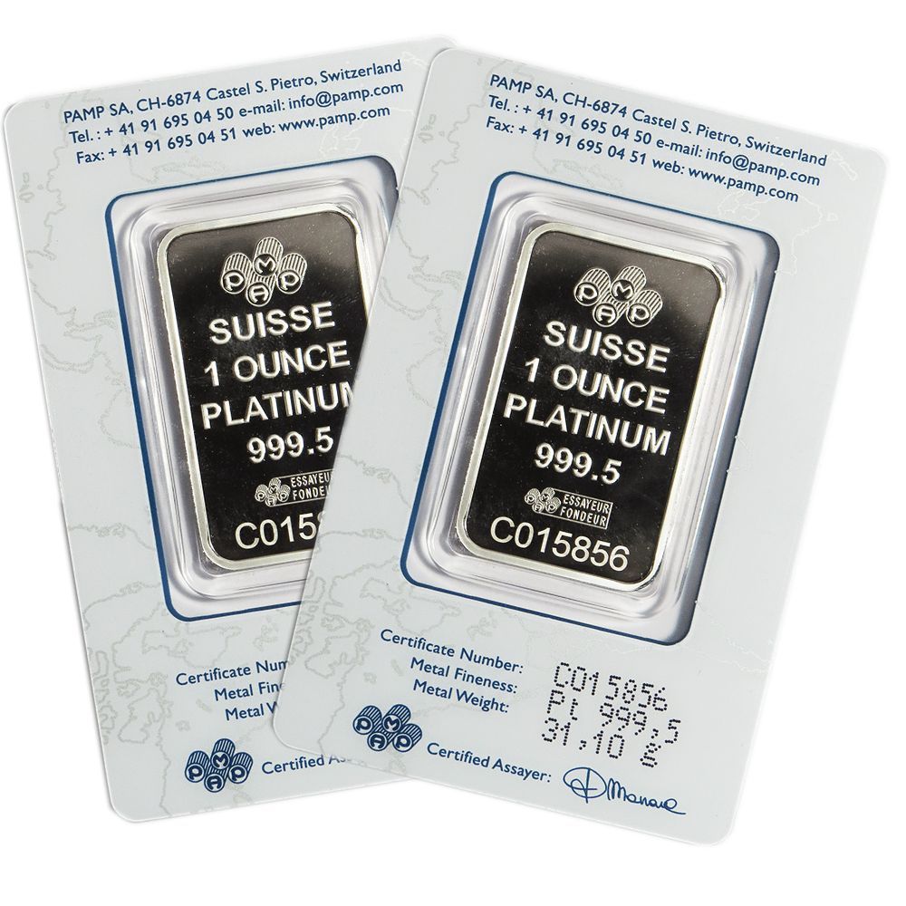 Lot of 2 - 1 oz Pamp Suisse Platinum Bar .9995 Fine Fortuna