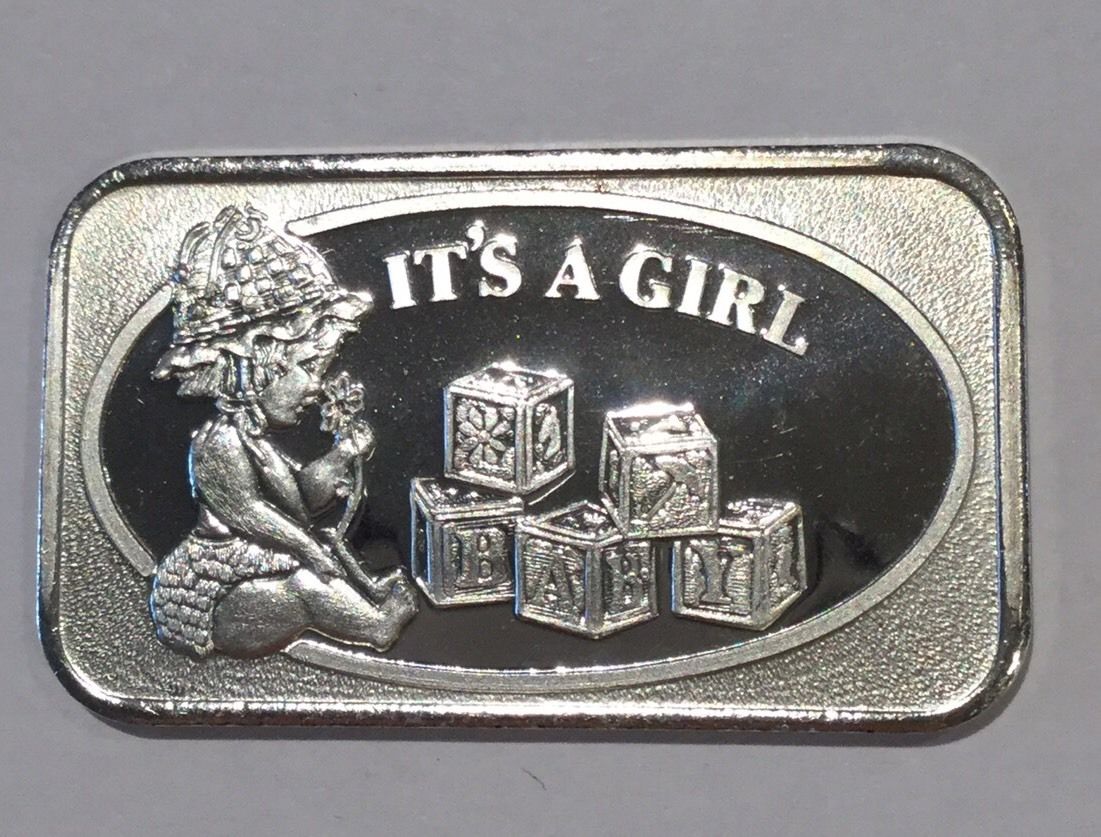 Vintage 70's Collectible Bar It's A Girl Congrats 1 Troy Oz .999 Fine Silver 999