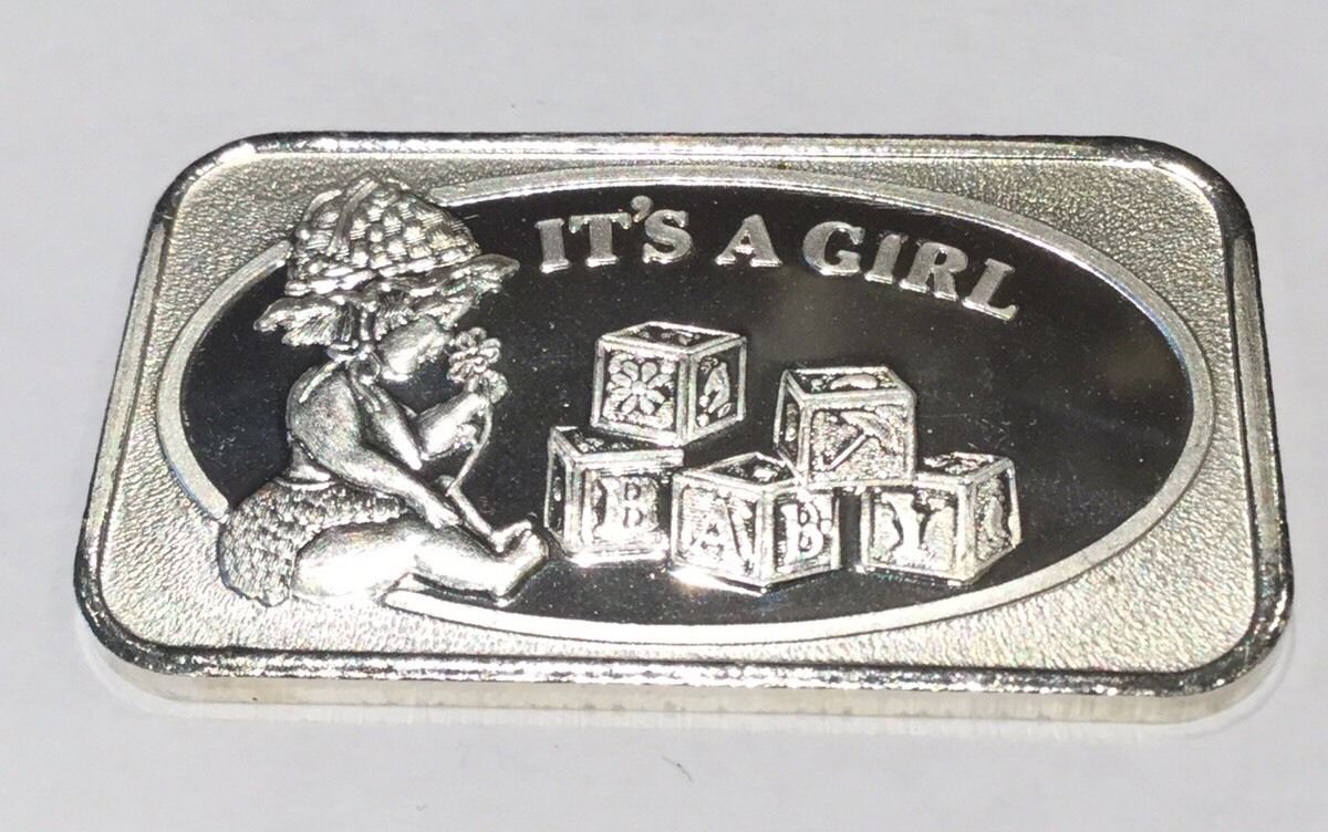 Vintage 70's Collectible Bar It's A Girl Congrats 1 Troy Oz .999 Fine Silver 999