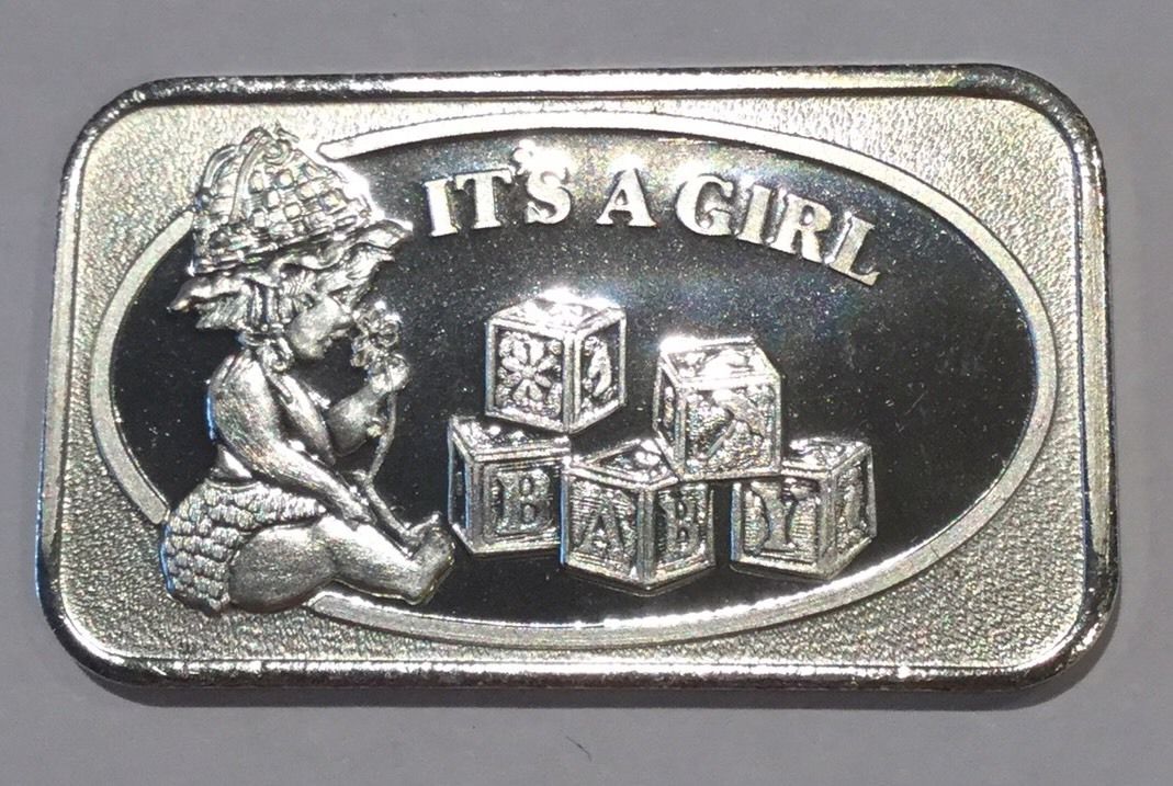 Vintage 70's Collectible Bar It's A Girl Congrats 1 Troy Oz .999 Fine Silver 999