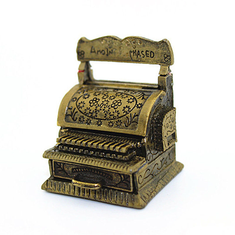 Vintage Bronze Metal Gold Cash Register 1/12 Doll's House Dollhouse Miniature