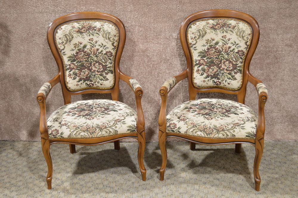 Vintage Pair of Victorian Style Tapestry Arm Chairs