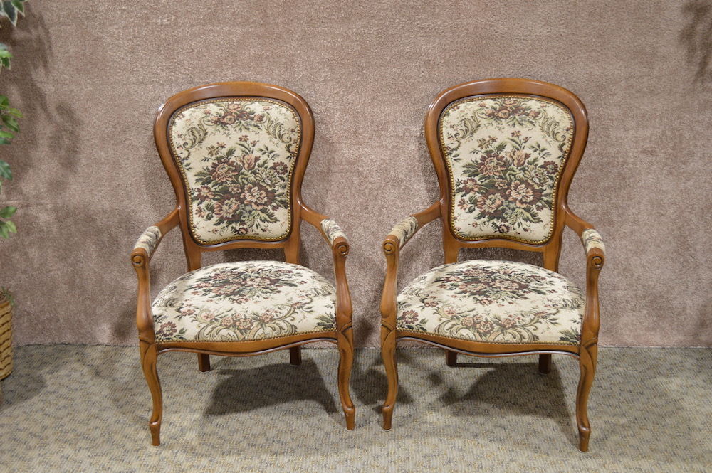 Vintage Pair of Victorian Style Tapestry Arm Chairs